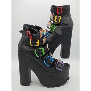 YRU Dreamscape Rainbow Platform Heels Gladiator Sandals Black Womens Size 9 Boot
